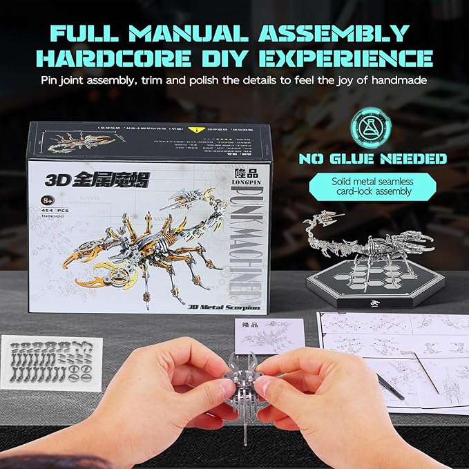 3D Metal Scorpion Puzzle - Laser-Cut DIY Challenge, Lifelike Collectible Decor for Adults & Teens, for Puzzle Enthusiasts & Nature Lovers(Steel Color)