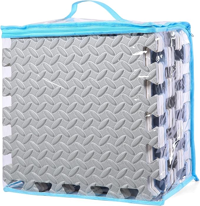 Foam Floor Mats for Kids, 12 x 12 Inch 16 Tiles 0.4" Thickness Foam Play Mat, Non-Toxic Square Interlocking Floor Mats Rubber Baby Play Mat for Toddlers(White/Gray/Gray Blue)