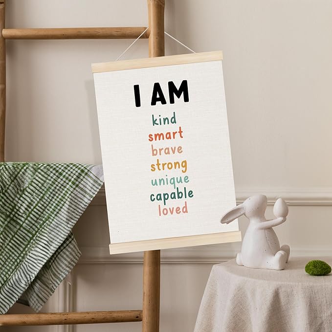 Inspirational Classroom Wall Art Poster Hanger Frame 12x16 Inch Set of 3, Positive Affirmations for Kids, Motivational Canvas Pictures Prints Framed Wall Decor for Classroom Kids Room Playroom