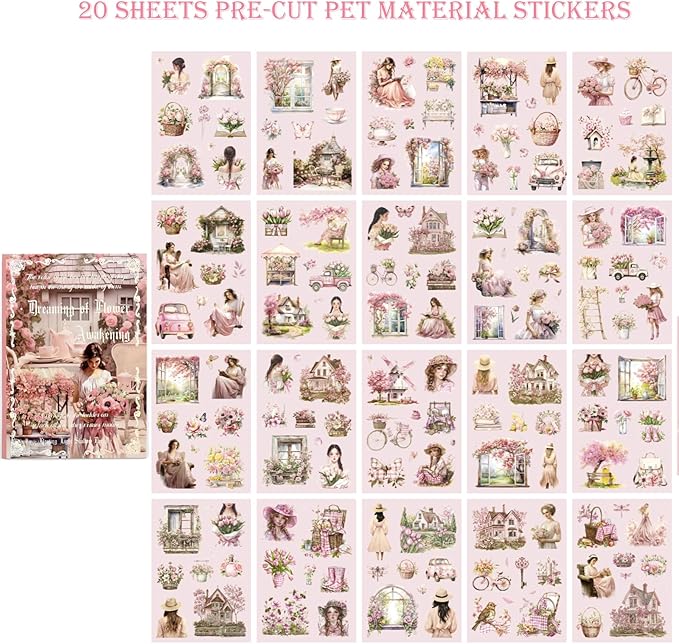 4 Book Girl pet Scrapbooking Stickers Pre-Cut 480 PET Stickers People Sticker Books for journaling Scrapbook Supplies Transparent Girls Sticker