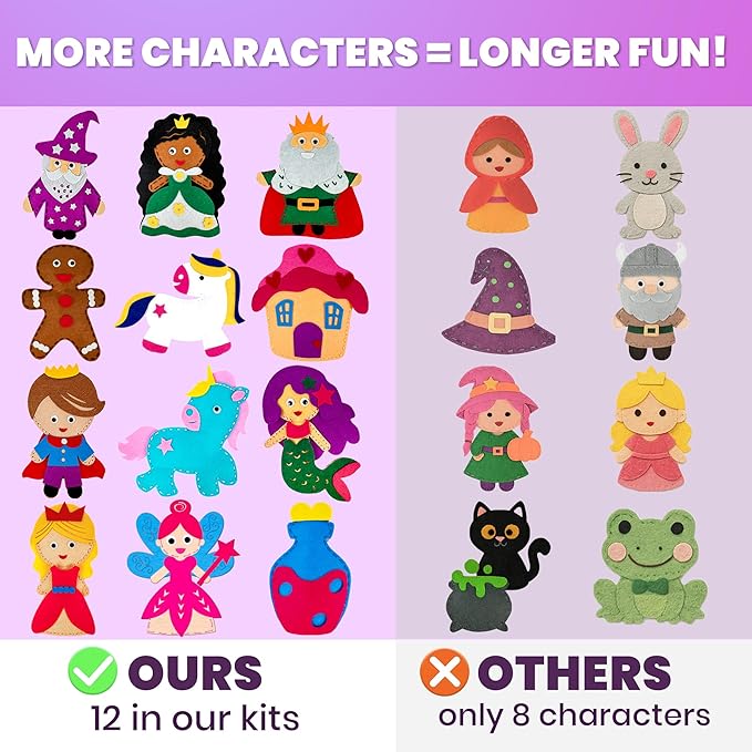 QUOKKA Kids Crafts Ages 7-8, DIY Beginner Needle and Thread Kit - 12 Fairy Tale Sewing Kit Basic - Fun Arts Crafts for Kids Ages 6-8 Girls Boys - Plastic Needles, Scissors - 7+ Year Old Girl Gifts