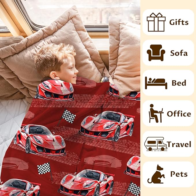 Throw for Boys Cool Racing Car Blanket for Kids Adults Racing Fans, 60x80 Inches Lightweight Throw Blankets for Sofa Couch Chair Bed Car