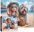 Tucocoo 1000 Piece Jigsaw Puzzle for Adults, Beach Scene with Girl, Dogs and Basket – Summer Coastal Puzzle – Whimsical and Relaxing Art Puzzles for Adults, DIY Fun Brain Challenge Gift Home Decor