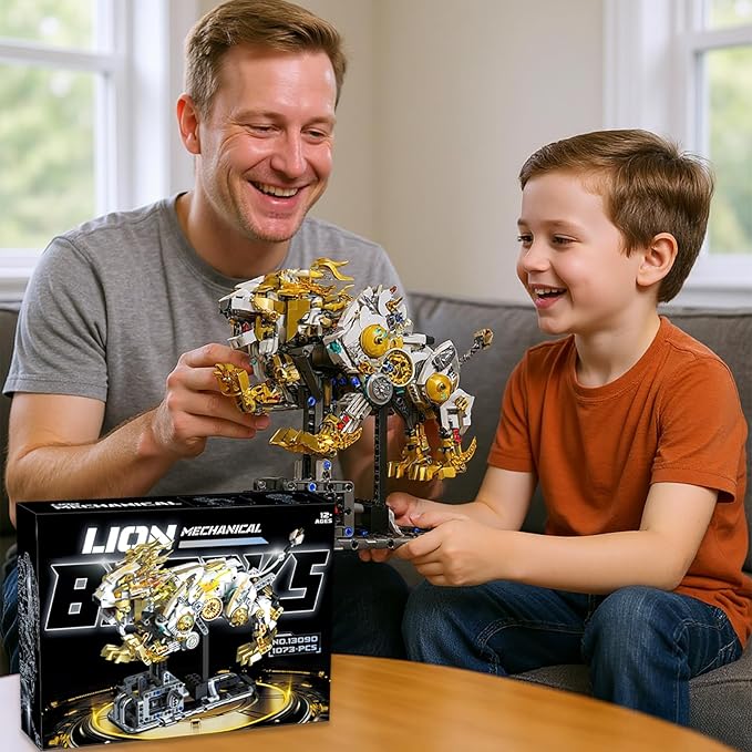 Mechanical Lion Building Block Toy Set Futuristic Mechanical Beast Model with Movable Parts & Gears Premium Mechanical Building Kit with Display Stand, Ideal Gift for Boys & Adults