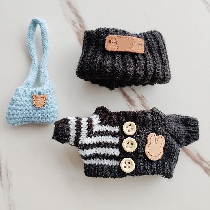 15cm & 17cm Doll Clothes Outfits Set - Premium Dress Up Bundle with Exquisite Accessories | Soft Fabric Fashion Doll Costume for 15-17cm Dolls (Black)