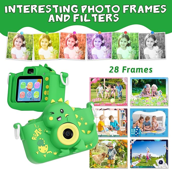 Contixo KC3A Kids Digital Camera - 1080P Toddler Camera with Selfie Mode, Games, Sound Recording, 8X Zoom, 32GB SD Card, USB-C Rechargeable Educational Toy for Boys Girls Ages 3-8, Green