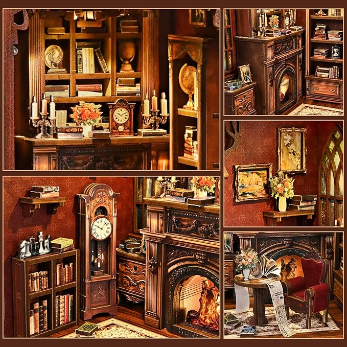 Book Nook，Sagiterra Dollhouse Kit，DIY Miniature Kit for Adults and Teens，3D Wooden Book Shelf Decoration for Family and Friends，Bookshelf Decor in Halloween/Christmas (Magic Twilight Library)