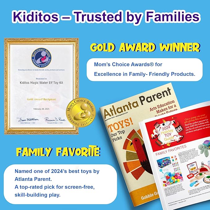 Kiditos Magic Water Elf Toy Kit–Squishies for Kids, 24 Gels+6 Glitter Powders&20 Molds, Magic Gel Water Pets Sensory Toy, Fun DIY Craft Kit, Party Favors, Birthday & Christmas Gifts for Kids Ages 3+