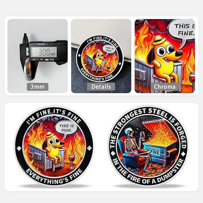 AtSKnSK Memento Mori Coin Momento Mori Coin Skull Coin Stoic Gifts Memento Mori Calendar Living Memento Mori Amor Fati Coin (Calm in The Fire Skeleton Dog)
