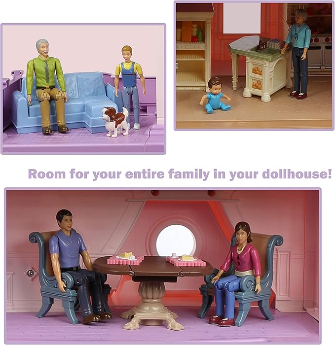 Beverly Hills Doll Collection Sweet Lil Family Friends Figures - New Addition Set of 9 Dollhouse People - Grandma, Grandpa, Mom, Dad, Sister, Brother, Toddler, Baby and Dog