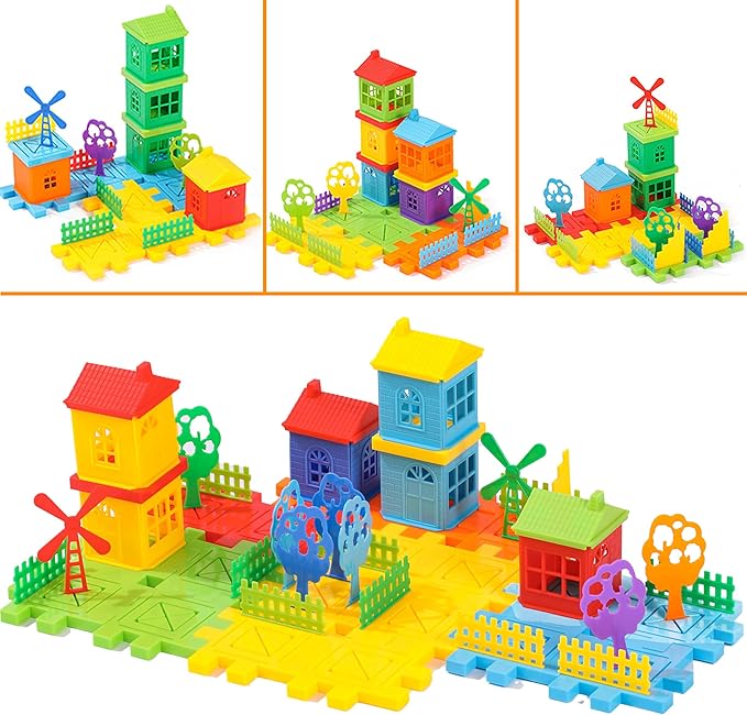 Waffle Blocks for Kids- 98 Piece Toddler Building Blocks -Excllent Interlocking Toys - Brightly Colored Toy Building Sets,House Toys and Games,Large Building Sets for Kids of All Ages