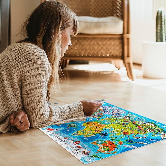 QUOKKA Puzzles for Adults 1000 Pieces - 3 Set Floor Puzzles for Kids Ages 8-10 - Learning Map of The United States World Space - Educational Games for Kids 6-8 - Toys for 12 Year Old Boys and Girls