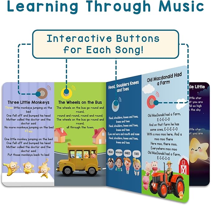 LEARNING BUGS Nursery Rhymes – Sing Along with 28 Favorite Nursery Rhymes, Musical Books for Toddlers, 28-Button Music Book, Musical Toys for Toddlers 1-3