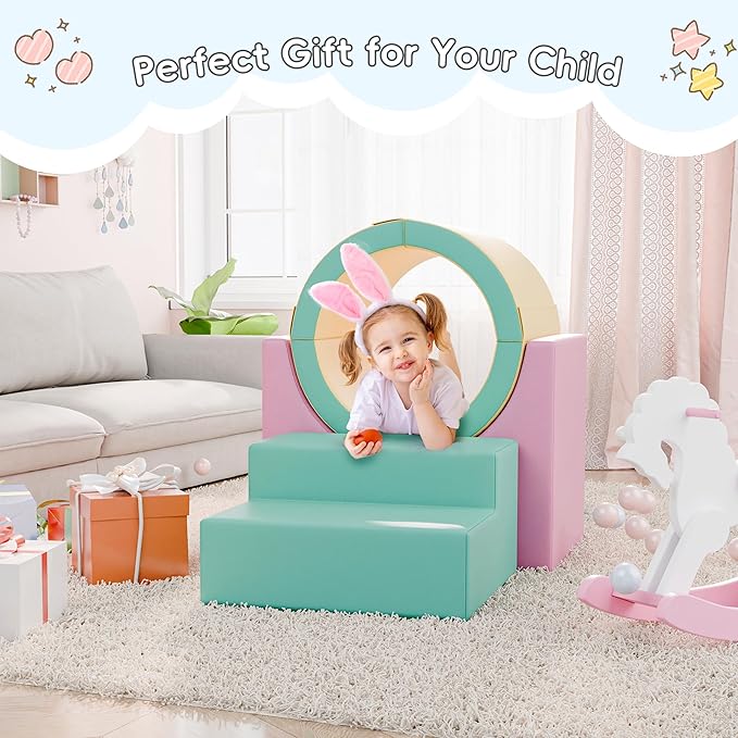 TOLEAD Tunnel/Ramps Foam Climber, Climb & Crawl Foam Activity Play Set for Toddlers and Kids, Safe Indoor Crawling Gym Equipment for,Infant,Baby Waterproof Easy to Clean (Pink)