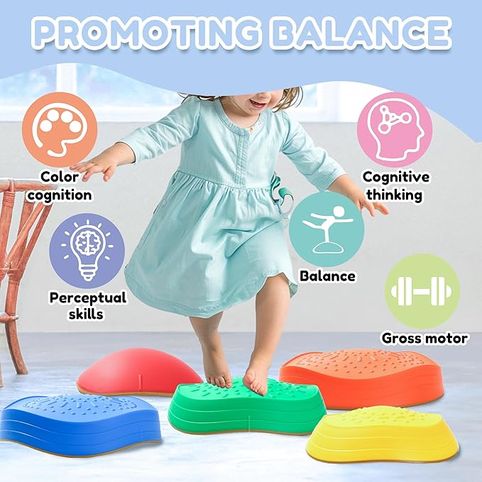 Balance Stepping Stones for Kids, 5pcs Sensory Stepping Stones, Indoor & Outdoor Obstacle Course Play Equipment, Enhances Toddler Gross Motor & Coordination Skills, Ages 3 4 5 6 7 8+