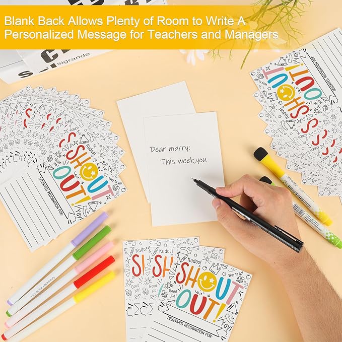 50Pcs Shout Out Card, Appreciation Cards for Teachers Students Employees Office Staff, Kudos Cards Team Classroom Good Behavior Incentive, Motivational Card for School or Workplace (Smiley Face)