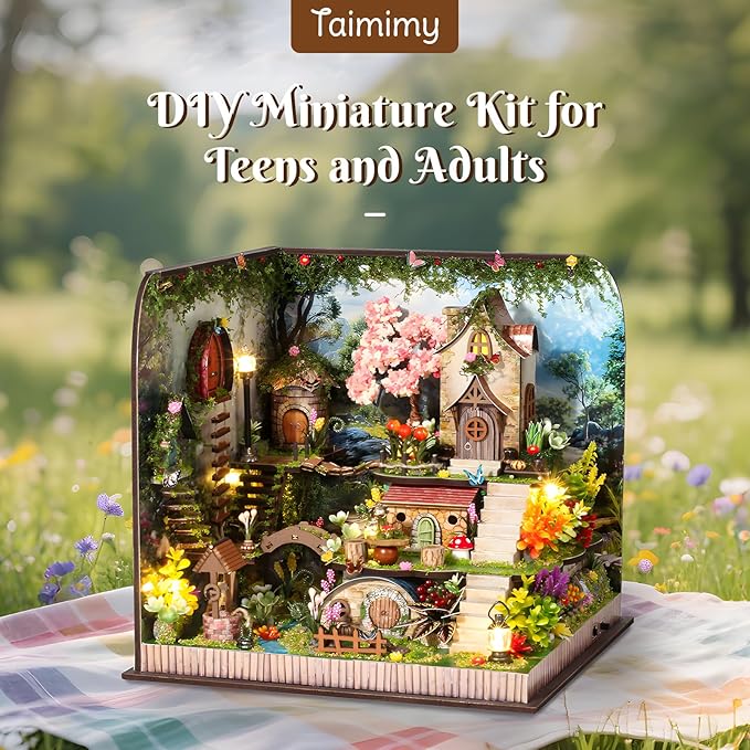 DIY Miniature Dollhouse Kit, Forest Miniature House Kits for Adults, Mini Model Building Sets with Furniture and Flowers, Wooden House Kit Decoration Gift for Birthday