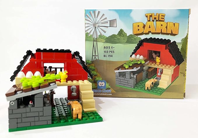 Brick Loot Farm Animal Building Set – 160 Pieces Custom Designed Model with Chickens, Pig, Lamb, Eggs & More, Compatible with Lego, Creative Play for Kids & Adults, Ages 6+