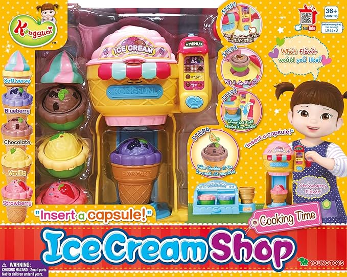 KONGSUNI Series, Youngtoys playset Bath Restaurant Shower Teeth Veggie Cake Bakery ice Cream Nurse Cooking (Ice Cream Shop (English Package))