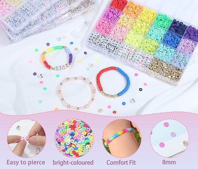 XIANNVXI 18color Clay Beads Kit for Friendship Bracelet 8mmClay Kandi Letter Beads Kit for Jewelry Making DIY Crafts
