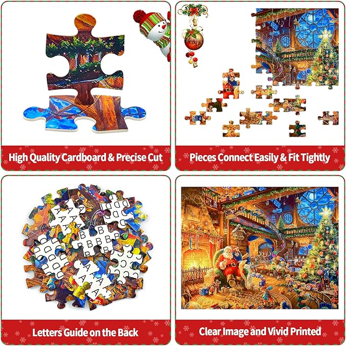 Christmas Puzzle 100 Piece Puzzles for Kids, 100 Piece Puzzle Santa Claus Puzzle 100 Pieces Puzzles for Adults Christmas Puzzle Santa's House for Kids Ages 6-10 Brain Teaser