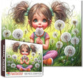 Tucocoo Whimsical 1000 Piece Jigsaw Puzzle for Adults, Cute Cartoon Girl with Dandelions, Colorful Fantasy Art, Challenging and Fun Brain Teaser Puzzles Gift for Women and Puzzle Lovers, Home Decor