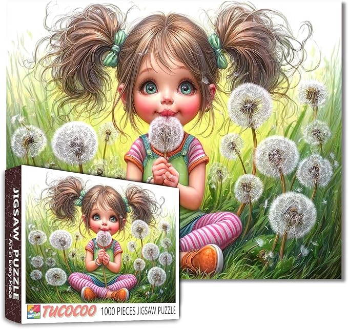 Tucocoo Whimsical 1000 Piece Jigsaw Puzzle for Adults, Cute Cartoon Girl with Dandelions, Colorful Fantasy Art, Challenging and Fun Brain Teaser Puzzles Gift for Women and Puzzle Lovers, Home Decor