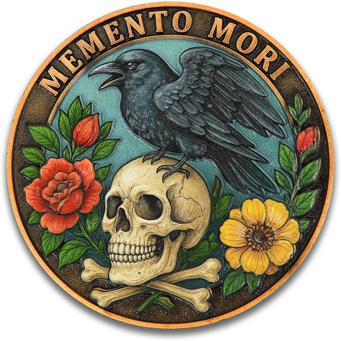 Memento Mori Memento Vivere Dual Sided Challenge Coin - Skull & Tree of Life Design Motivational Token - Inspirational Gift