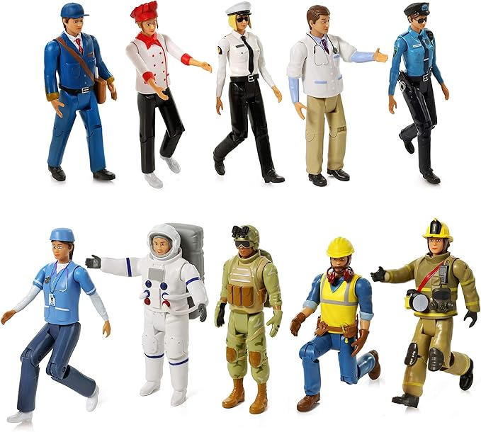 Beverly Hills Doll Collection Sweet Li’l Family Dollhouse Figures - Firefighter, Police Officer, Doctor and More, Set of 10 Action Figure People Doll House Set, Pretend Play for Kids and Toddlers