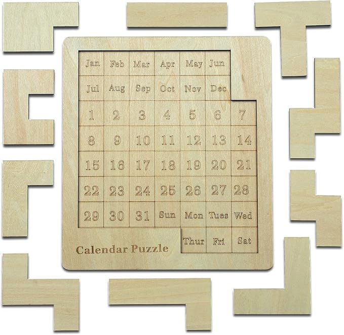 Calendar Puzzle - Daily Calendar Puzzle Wooden,Challenge 365 Days Date and Week, Advent Calendar.（Size：9.8 x 7.8inch）