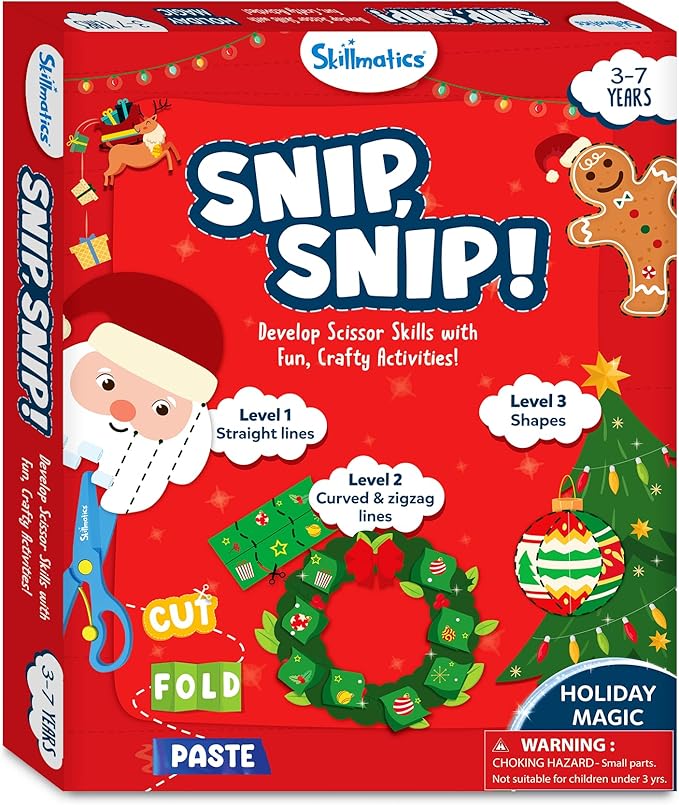 Skillmatics Scissor Skills Activity Book - Snip Snip, 25 Fun Cutting & Creative Activities for Preschoolers, 2 Child-Safe Scissors, Fine Motor Skills, Felt Craft Kit, Gifts for Kids Ages 3, 4, 5, 6, 7