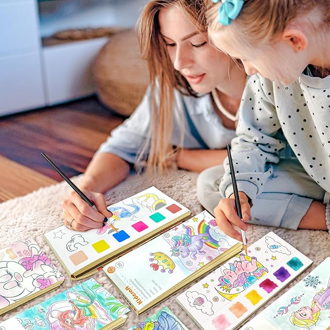 Paint with Water Coloring Books for Kids, Princess Pocket Mess Free Watercolor Painting Kit, Water Color Paint Set Arts and Crafts Gift for Girls Ages 4 5 6 7 8+, Travel Activity Toy