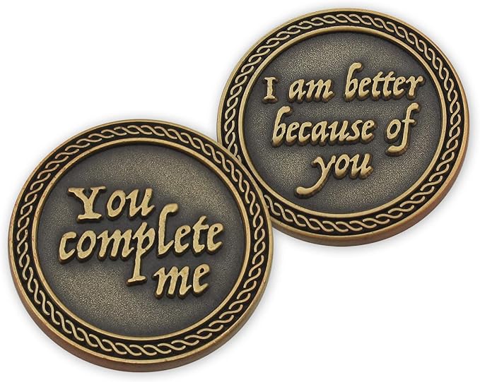 Bulk Set of 10 Romantic Love Expression Coins, You Complete Me, I am Better Because of You, Anniversary Pocket Tokens for Date Night, Love Gift for Men & Women, from Him or Her