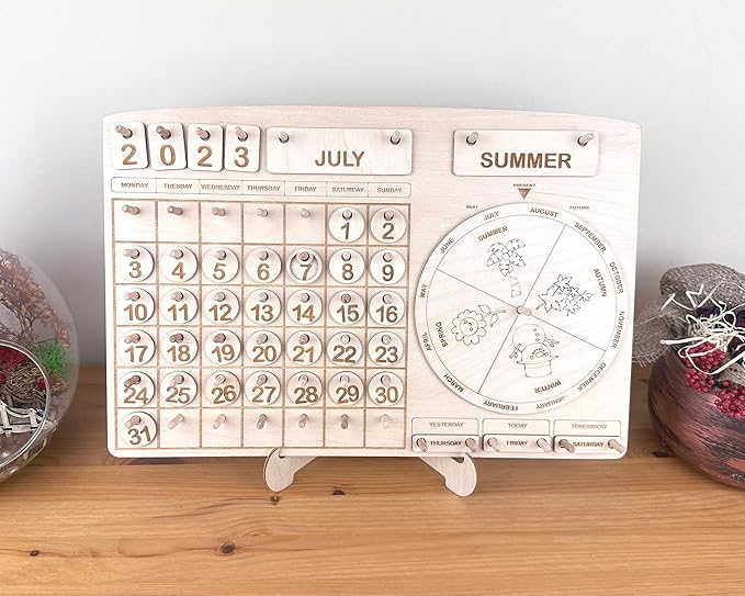 Montessori Calendar for Kids, Toddler Learning Calendar, Wooden Perpetual Calendar, Wooden Chore Chart, Educational Gift, Preschool Calendar