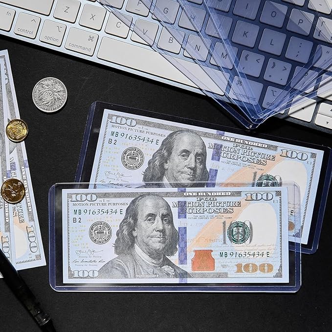 50 Pack Dollar Bill Sleeves, Clear PVC Currency Holders Transparent Bill Display Protectors for Regular Bills Cash Money Banknotes and Stamps, 6.8 x 2.9 Inch