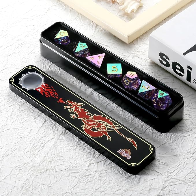 Iridescent Plating Lilac Sharp D&D Dice, DNDND Handmade DND Resin Sharp Edge D&D Die with Gift Case for Dungeons and Dragon Tabletop Games (Iridescent Plating Lilac)