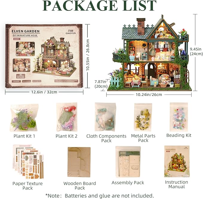 DIY Miniature House Kit with LED Lights, Fairy Garden Wooden Mini House Building Kit for Adults & Teens, Creative Crafts for Women, Friends & Hobbyists
