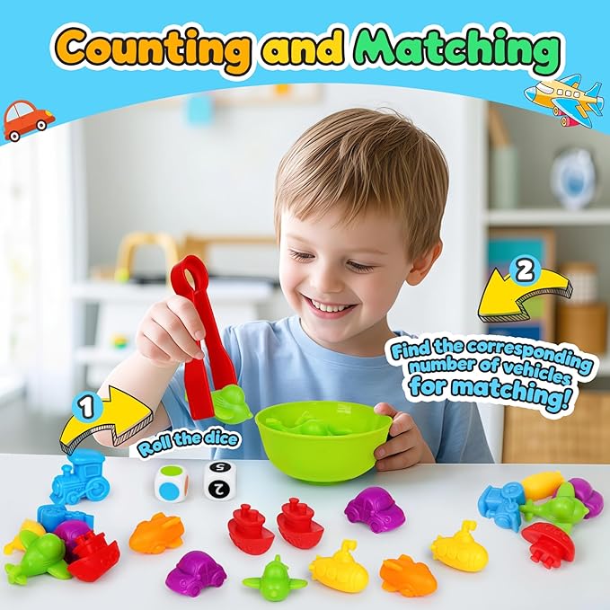 Counting Transport Matching Game with Sorting Cups, Sensory Sorting Colors Counting Toys with Games Dice, Montessori Training Preschool Educational Learning Toy Gifts for Toddlers Kids 3 4 5 6 +