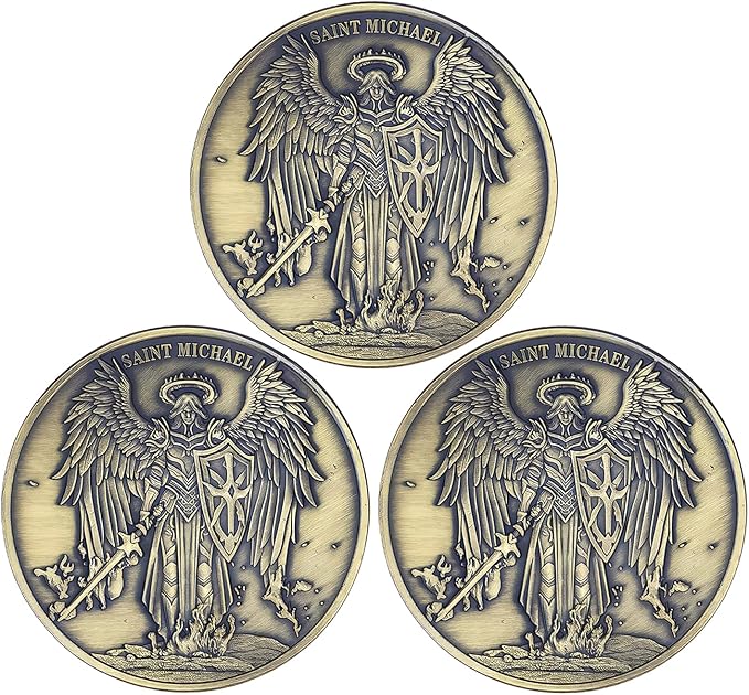 The Archangel Michael Challenge Coin Religious Coin Christian Collectible Psalm 91:10-11 (Pack of 3)