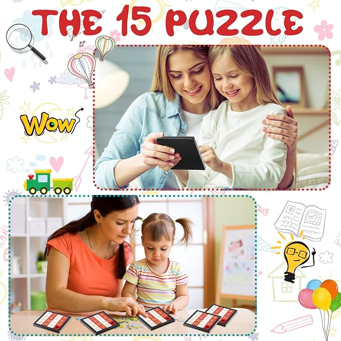 24-Piece 15 Puzzle Number Slide Puzzle Set - Brain Teaser and IQ Educational Toy for Teens and Adults, 2.6 x 2.6 Inches, Ideal for Learning Tool Party Favors