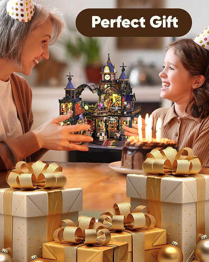 DIY Miniature House Kit, DIY Dollhouse Kit for Adults to Build, Mini House Kit with LED, Mayberry Street Miniatures, Ideal Gifts for Birthday, Halloween Christmas(Rail-Track Secluded City)