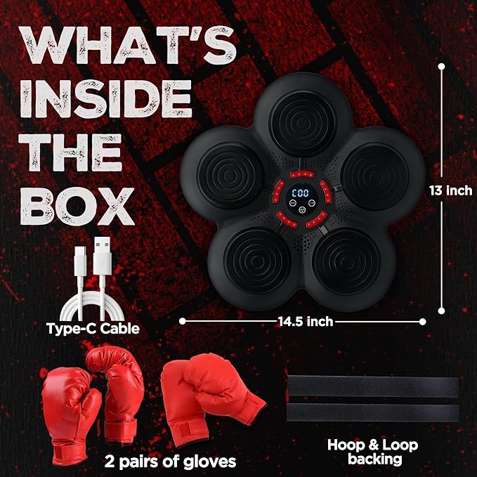 Music Boxing Machine - Bluetooth Wall Punching Pad with LED, Fun Training Equipment for Kids & Adults, Home Boxing Wall Punching Pad with Gloves, for All Ages - Ideal Present by RedRoko