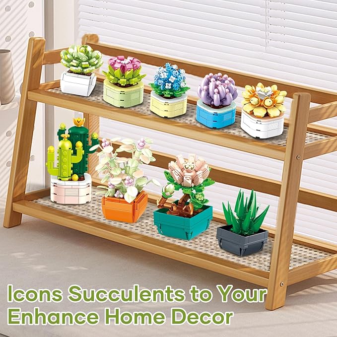 9 Pack Tiny Flowers Succulents Botanical Collection Building Sets 832PCS Compatible with Lego Artificial Plant Set for Home Office Décor Block Toy Bonsai Building Toys Creative Gifts Idea for Girls 6+