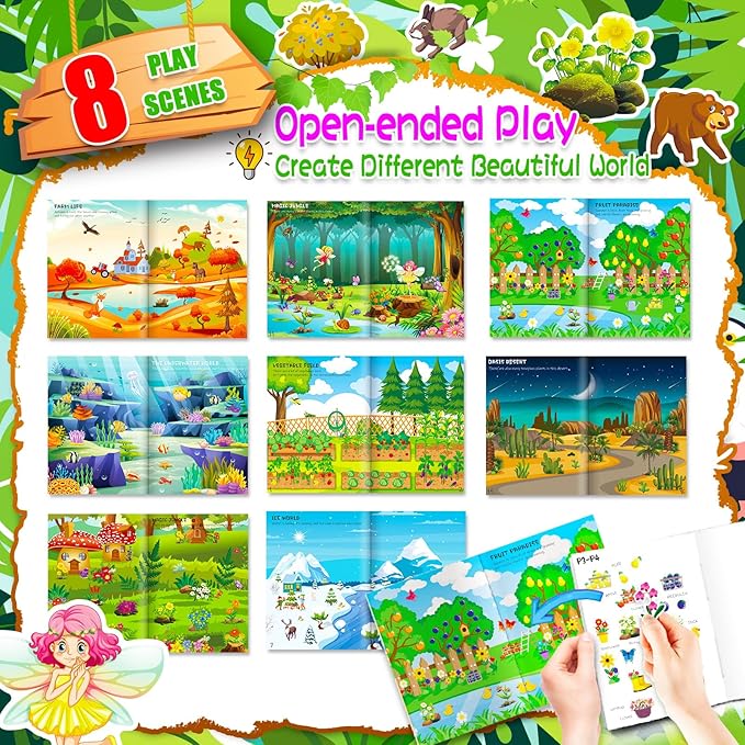 Sticker Book for Kids, 230+ Dinosaur & 250+ Plant Stickers & 16 Scenes, Reusable Activity Sheet, Seek and Find Sticker Coloring Pad, for Boys Girls Toddlers Ages 2-4 4-8 Years Old 3-5 6-7