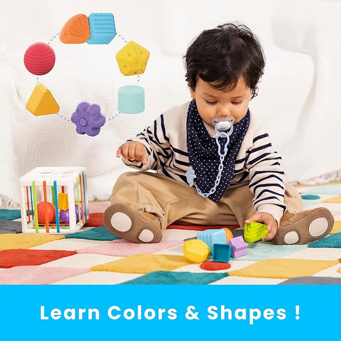 PlenPLAY Shape Sorter Toy for Toddlers Age 1+, Educational Sorting Toy with Bright Colors and Multiple Shapes, Durable and Safe Learning Toy for Early Childhood Development (Cube, ABS Plastic)