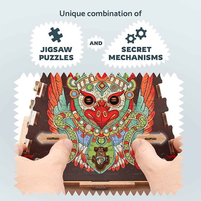 iDventure Cluepuzzle Pyramid of The Sun | Puzzle Box with Jigsaw Puzzle | Escape Room Game | Treasure Box | 3D Wooden Puzzle | Sequential Puzzles Puzzle Box Adults and 10+ | Money Gift Box