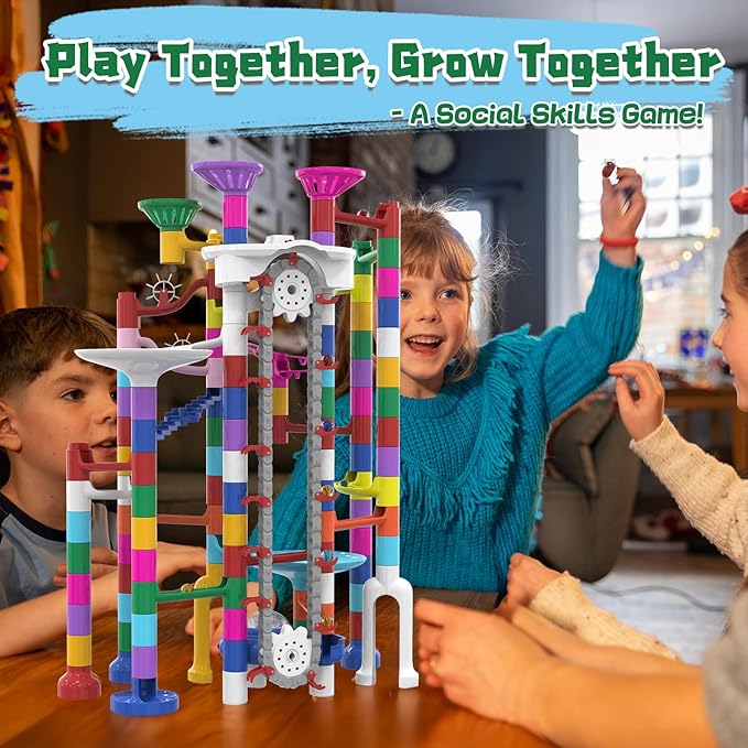 Big Motorized Marble Run - Construction Building Blocks Toys 220Pcs Marble Race Track with Elevator,Educational STEM Game Christmas Birthday Gifts for Kids 3-5 4-8 8-12 (B-Colorful)