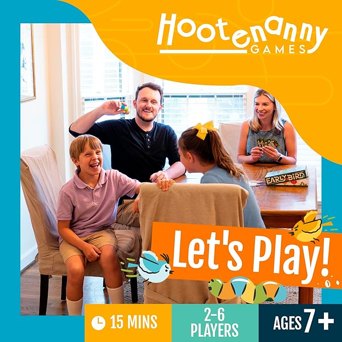 Hootenanny Games Early Bird for Family Game Night | Easy-to-Learn Speed Game with Out of Your Seat Challenges and Squishy Worm | 2-6 Players, Ages 7+