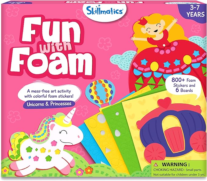Skillmatics Foam Sticker Art Activity - Unicorns & Princesses, Mess-Free Fun for Kids, 800+ 3D Foam Stickers, DIY Felt Craft Kits, Gifts for Girls & Boys Ages 3, 4, 5, 6, 7