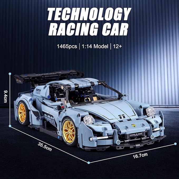 HIGH GODO Technic Car Building Blocks Set for Adults, 1465 Pieces 1:14 Super Sports Car Model Building Kits, Racing Car Collectible Gifts for Men Teenagers Boys Aged 12+